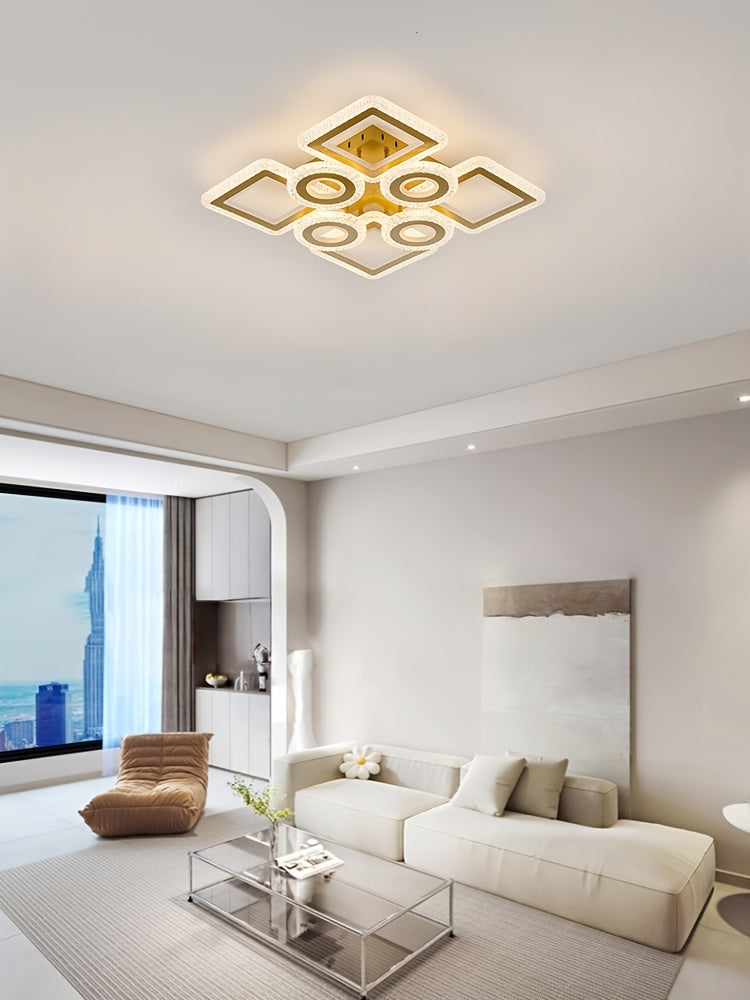 Plafonnier LED géométrique 75 cm, anneaux et carrés, trois teintes