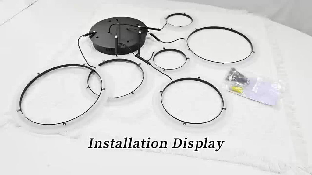 Grand plafonnier LED à 6 anneaux, doré ou noir, 79 cm, trois teintes