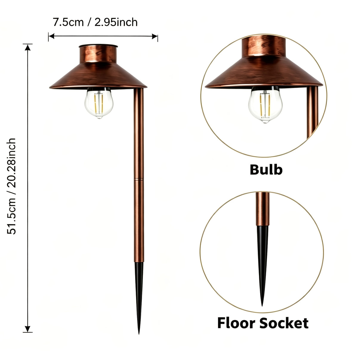 Lampe solaire rétro chapeau noir et ampoule filament, 51,5 cm