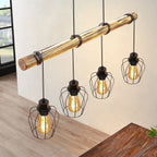Suspension poutre en bois et 4 cages noires, style industriel, 80 cm