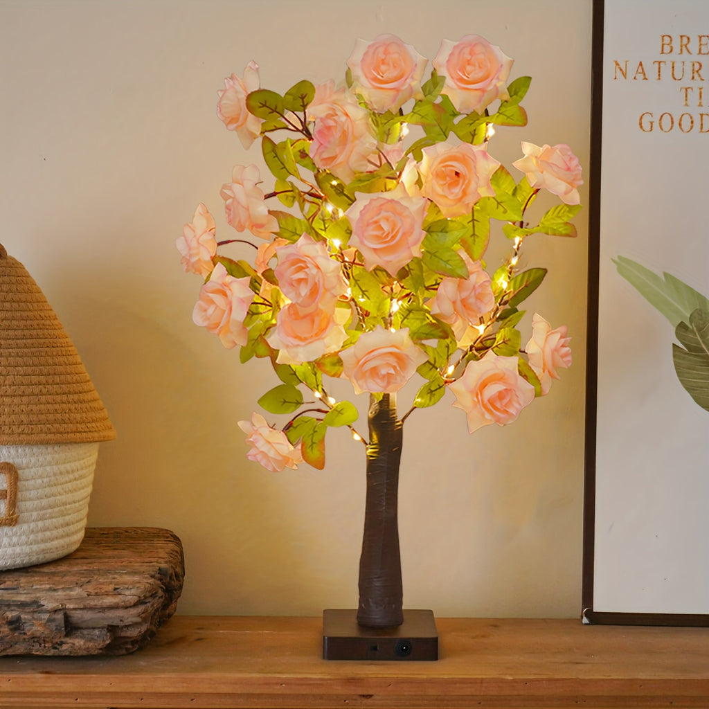 Lampe décorative arbre à roses lumineux, 50 cm, lumière chaude