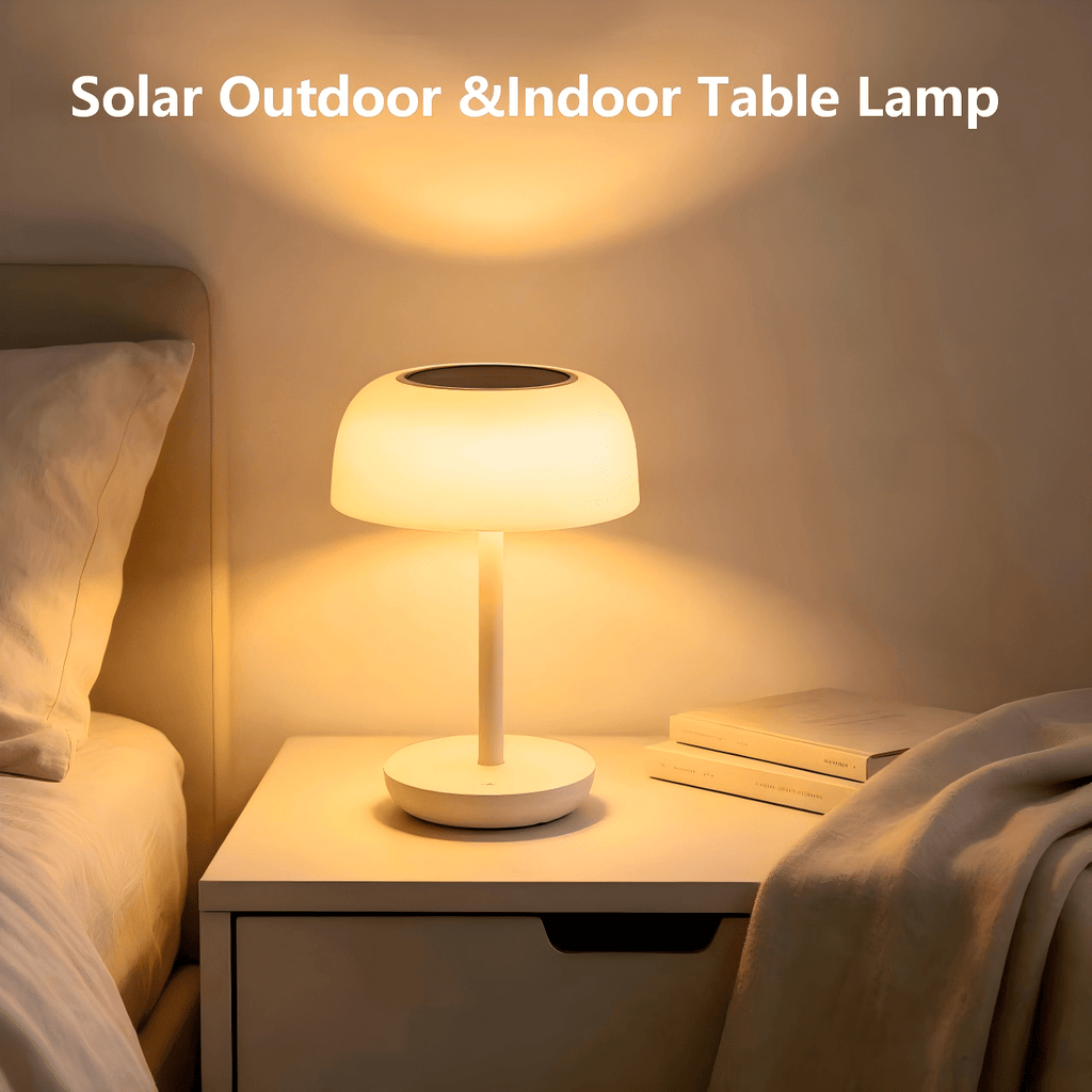 Lampe de table champignon solaire et USB-C, tactile, noire ou blanche