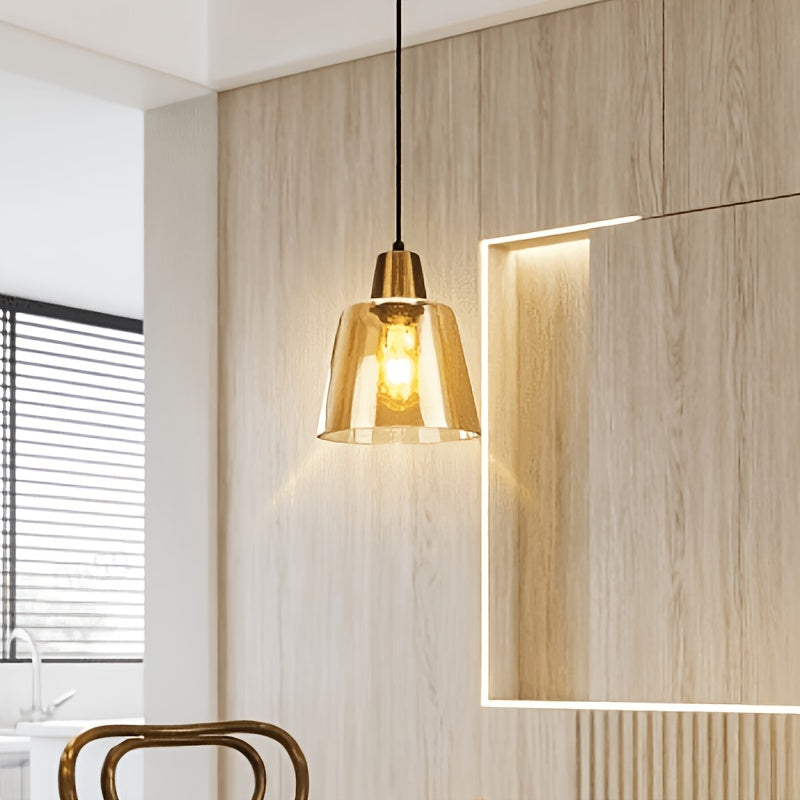 Suspension cloche en verre ambré à col doré pour chambre