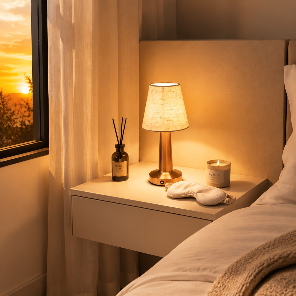 Lampe sans fil au pied cuivré, argenté ou doré