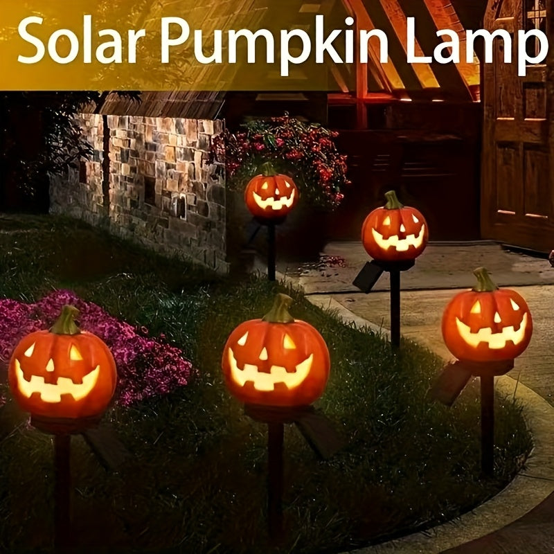 Balise solaire citrouille en résine sur piquet, 39 cm, Halloween
