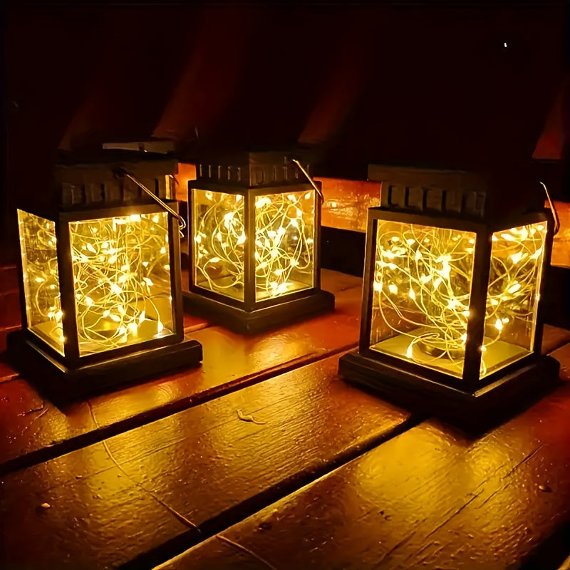 Lanterne solaire carrée noire à guirlande de 30 micro-LED, 12,5 cm