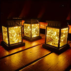 Lanterne solaire carrée noire à guirlande de 30 micro-LED, 12,5 cm