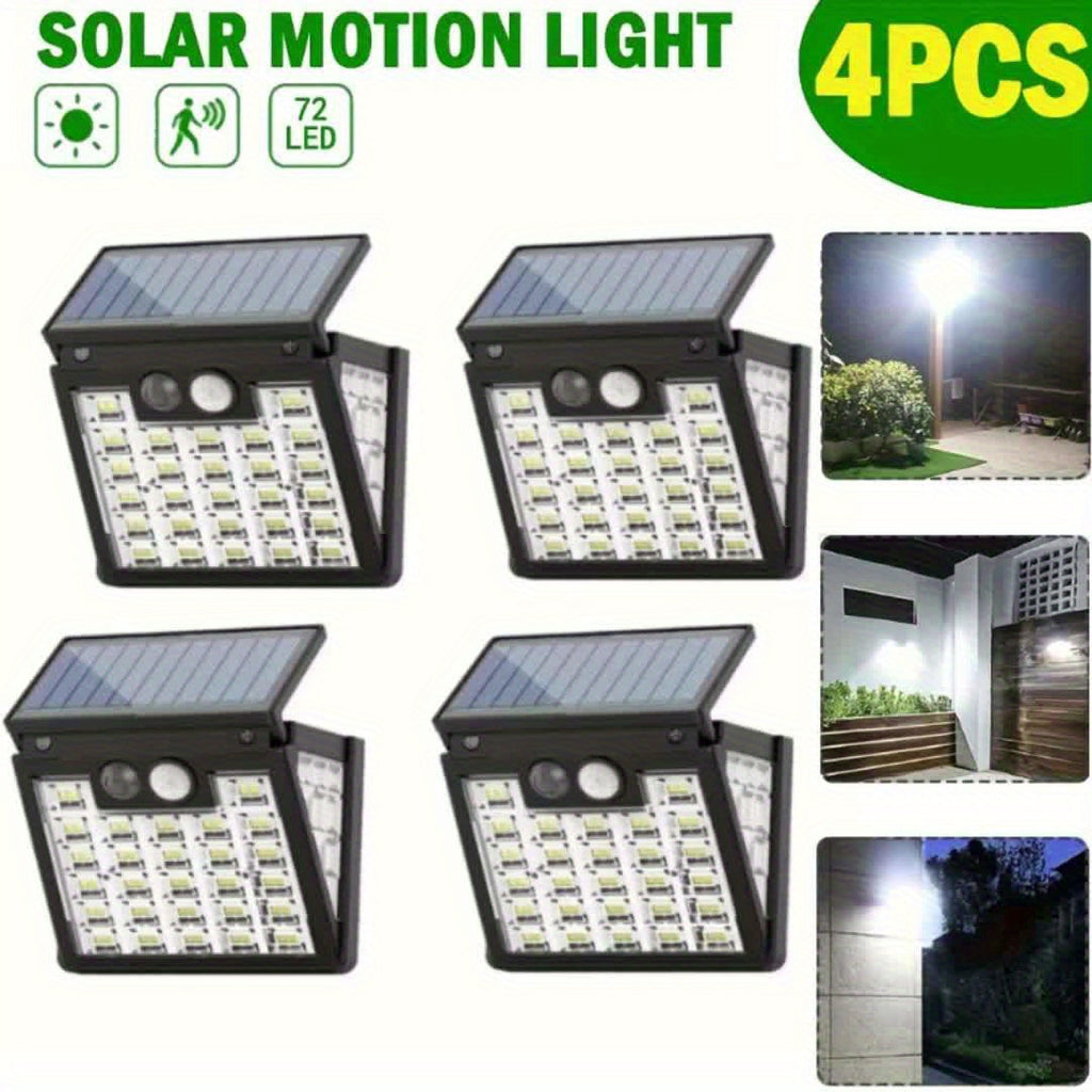 Applique solaire à détecteur, panneau inclinable 72 LED, lot de 4