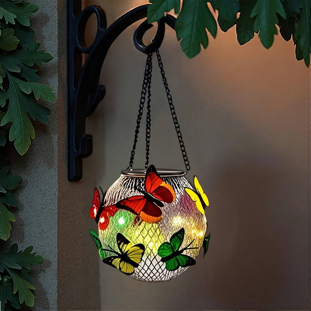 Lot de 2 lanternes solaires boules à papillons, à suspendre, IP65