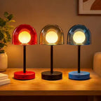 Lampe de table LED sans fil à dôme fumé et globe opalin, grise