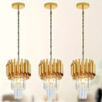 Mini lustre à tubes dorés et prismes de cristal, Ø 20 cm, sur chaîne