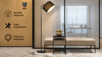 Lampadaire à bras coudé et abat-jour haut de 19 cm, noir ou beige