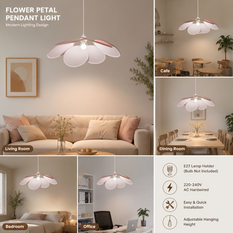 Suspension fleur à larges pétales rose poudré, Ø 60 cm, douille E27