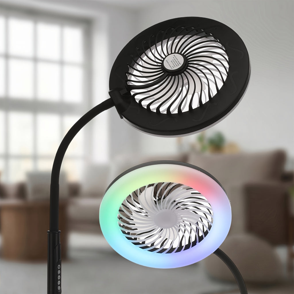 Lampadaire LED ventilateur 2 en 1 avec anneau RVB et télécommande