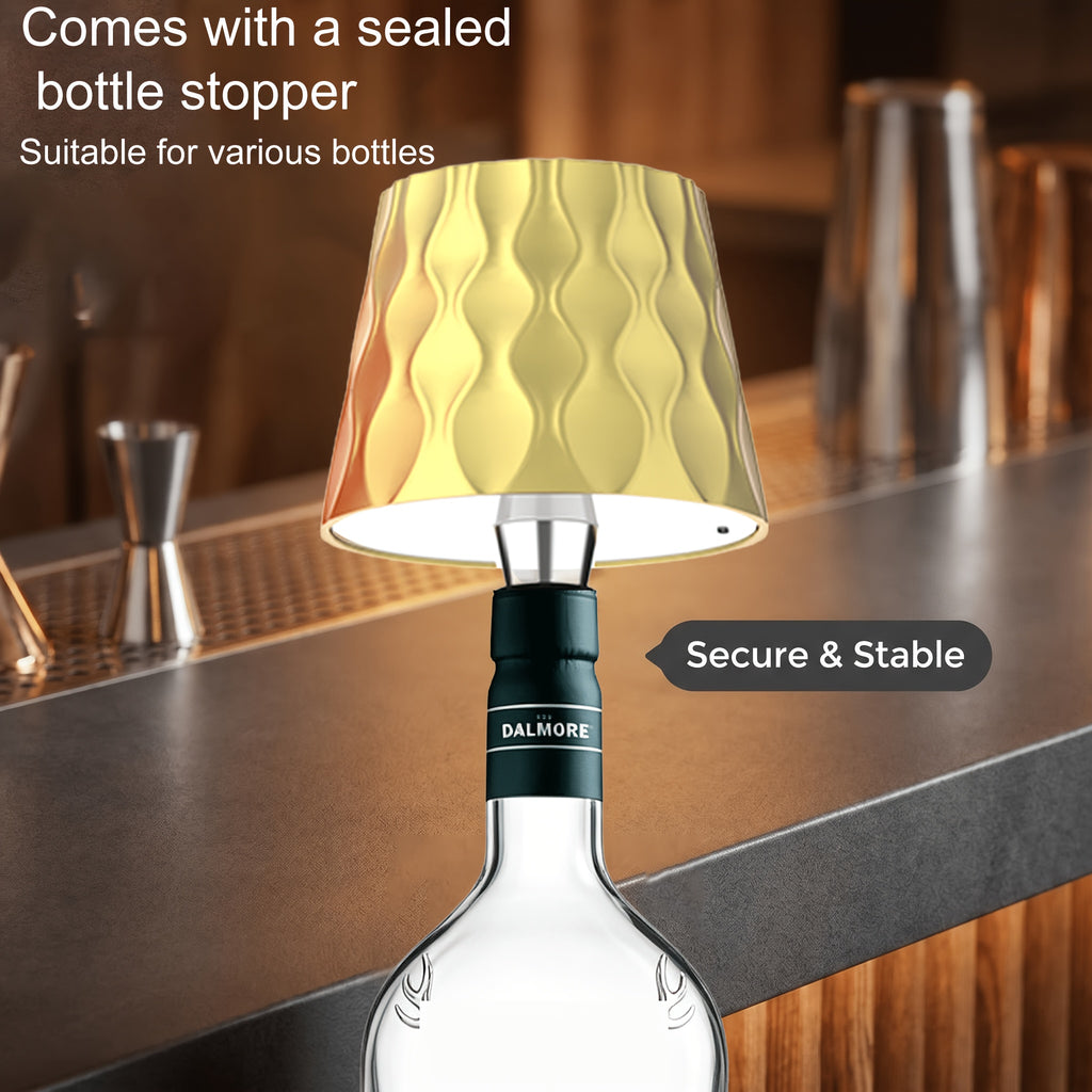 Lampe sans fil pour bouteille, abat-jour ondulé, recharge USB-C