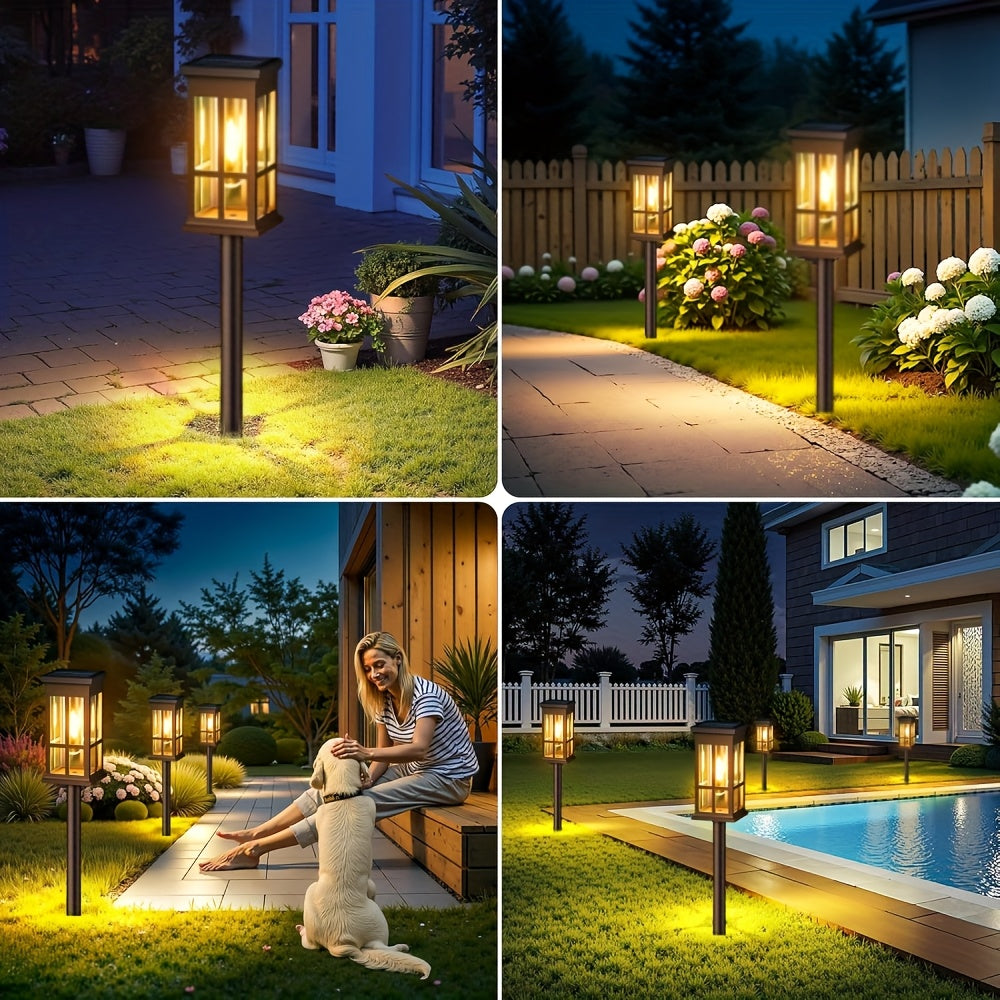 Lot de 4 lanternes solaires carrées à hauteur réglable, 29 à 58 cm
