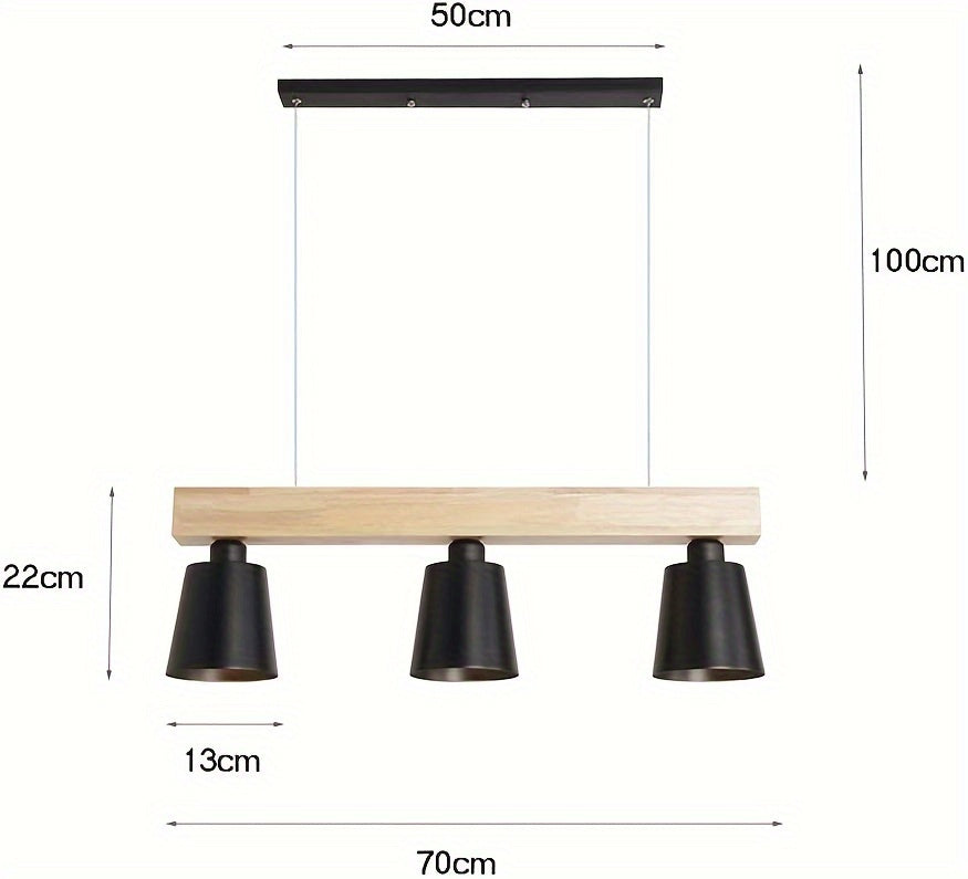 Suspension sur poutre en bois clair, 3 ou 5 abat-jour noirs ou blancs