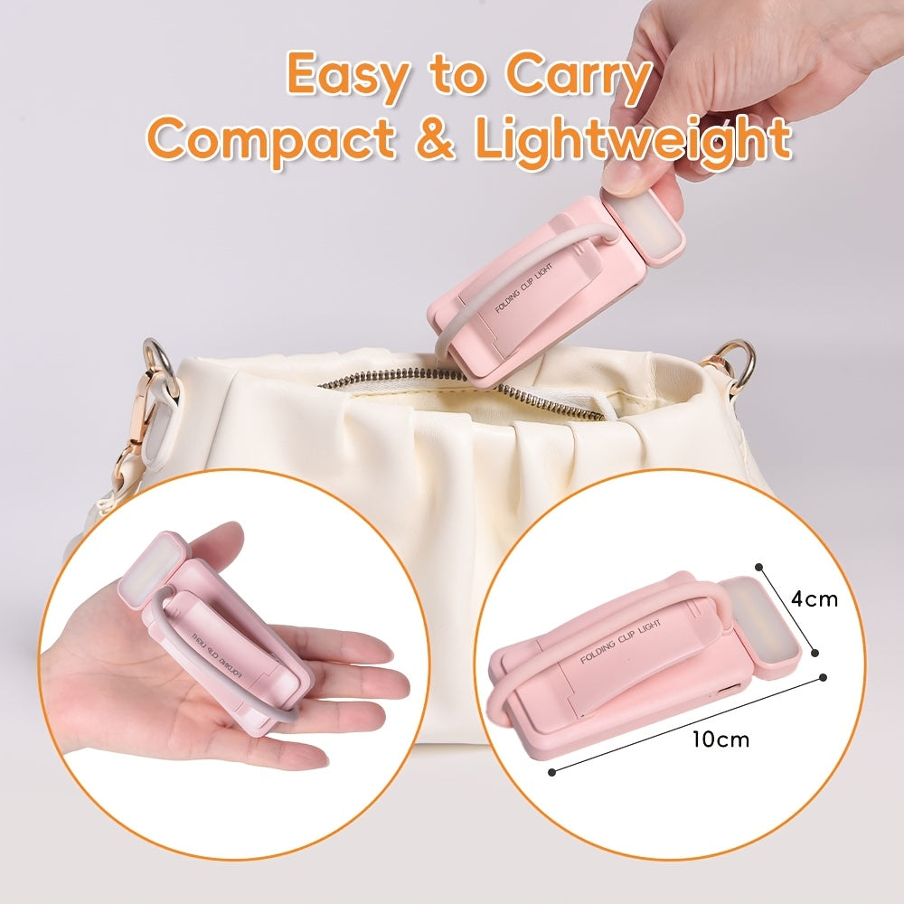 Lampe de lecture à pince rose pliable, col silicone, recharge USB