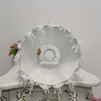 Abat-jour plissé à pampilles de dentelle et perles, blanc, Ø 26 cm