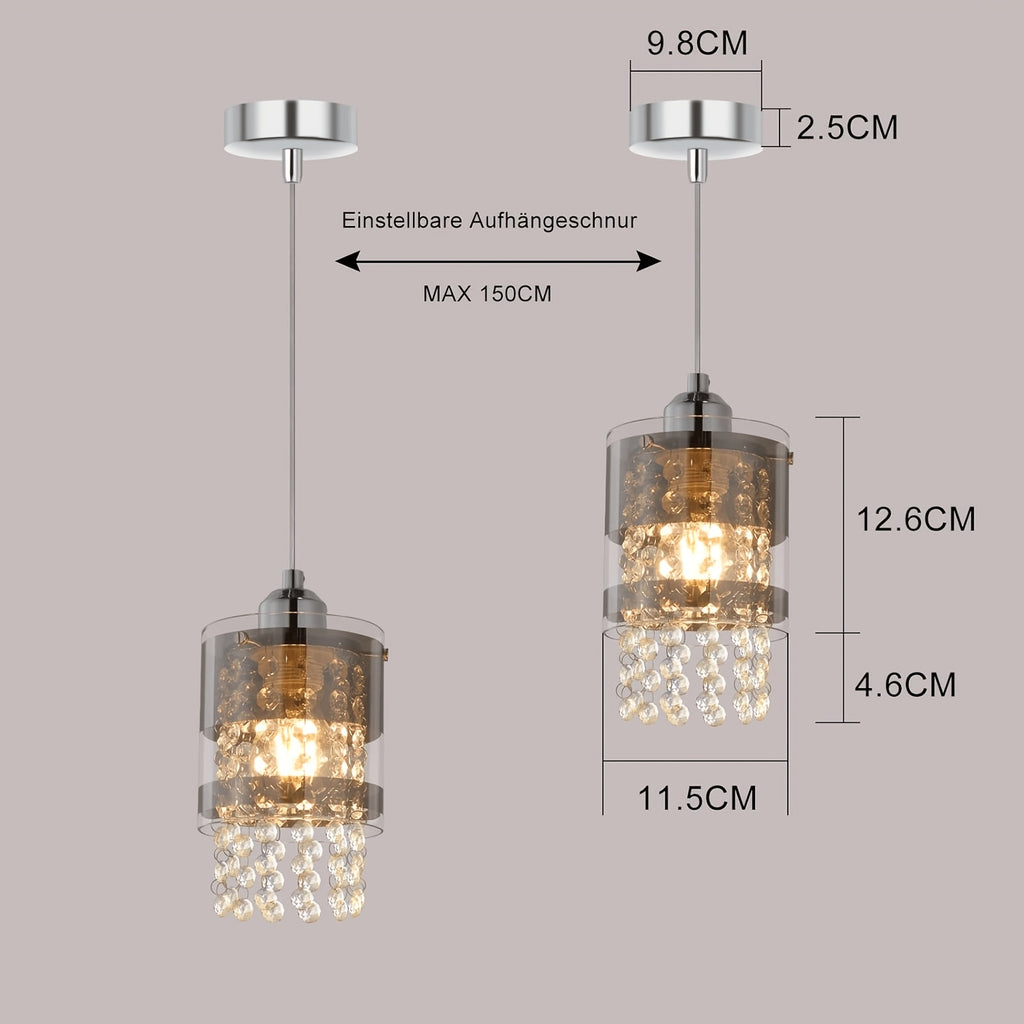 Lustre à cylindres de verre et perles de cristal, 1 ou 3 lumières E27