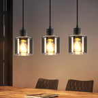 Suspension 3 lumières en verre fumé gris sur barre de 68 cm