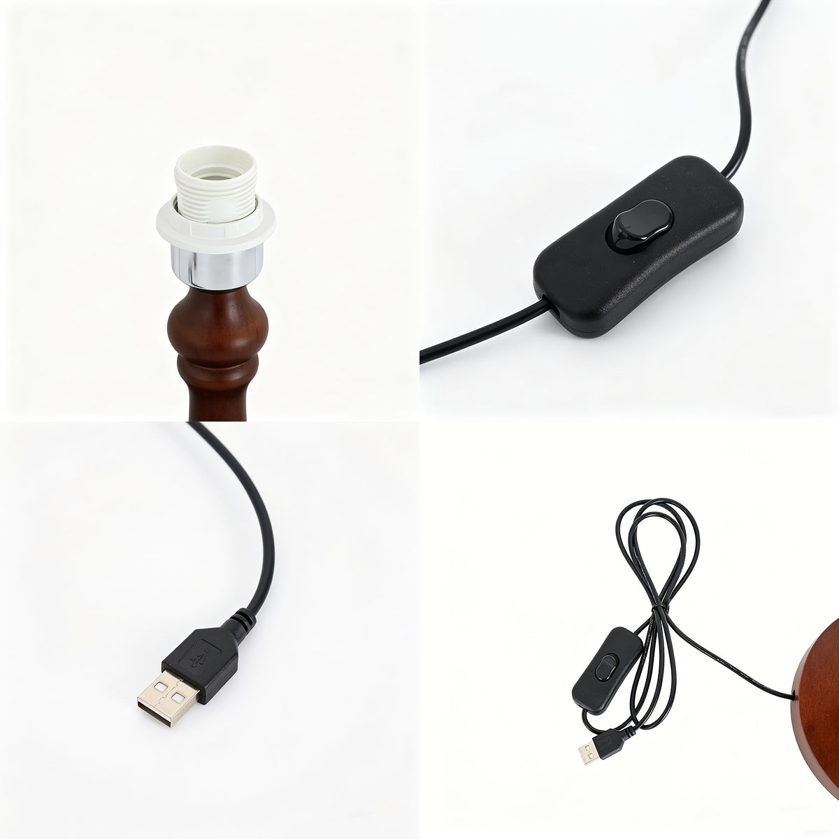 Lampe de chevet lanterne en tissu à décor d'estampe, pied en bois