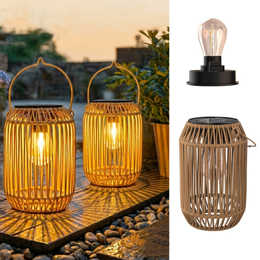 Lanterne solaire tonneau effet rotin à ampoule filament, IP65