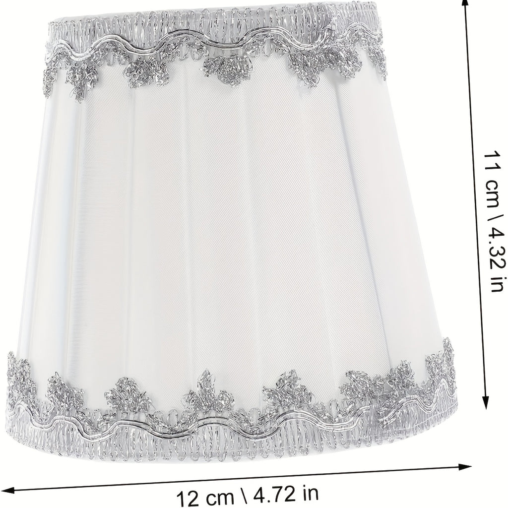 Lot de 2 abat-jour plissés blancs à dentelle argentée, Ø 12 cm