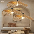 Suspension en rotin forme chapeau Ø 40 cm, bord ondulé, douille E27