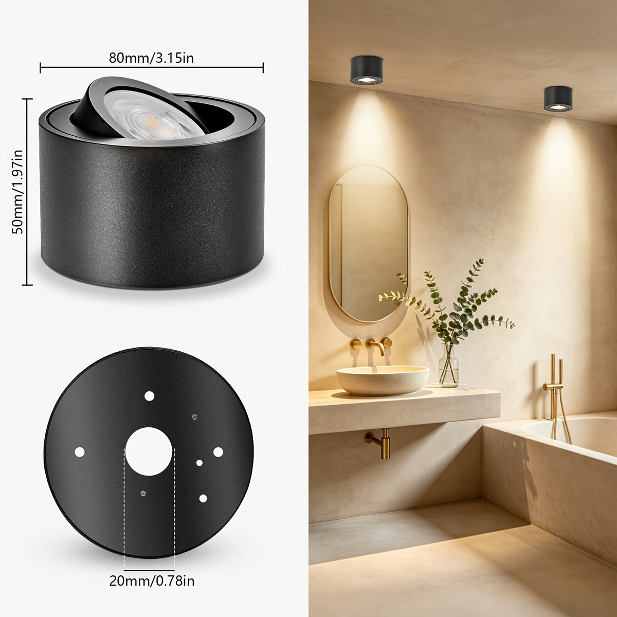 Lot de 4 spots LED en saillie orientables, cylindre en aluminium