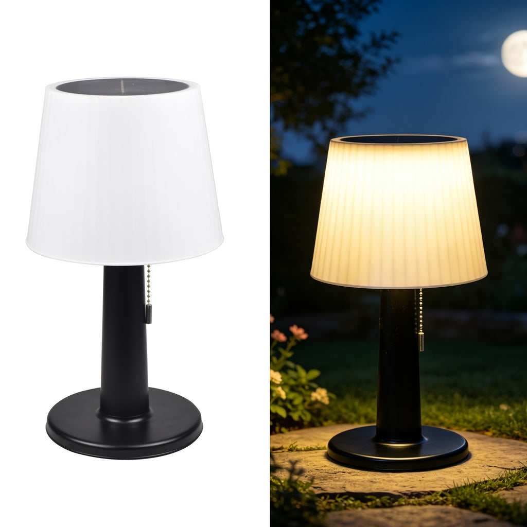 Lampe de table solaire à abat-jour blanc nervuré, 3 intensités