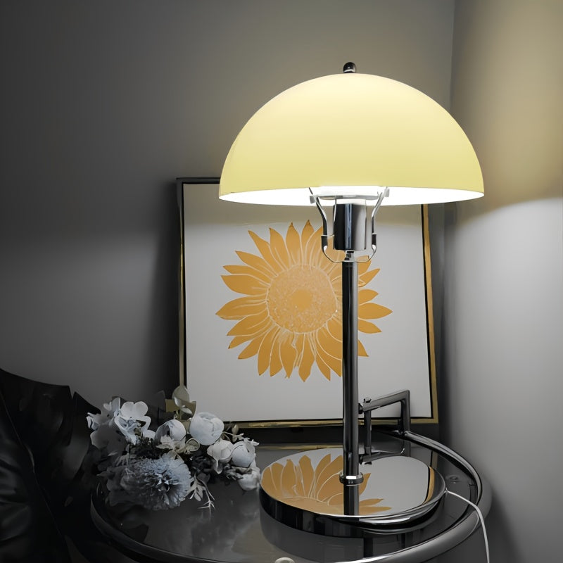 Lampe champignon à grand dôme crème et pied chromé, 51 cm