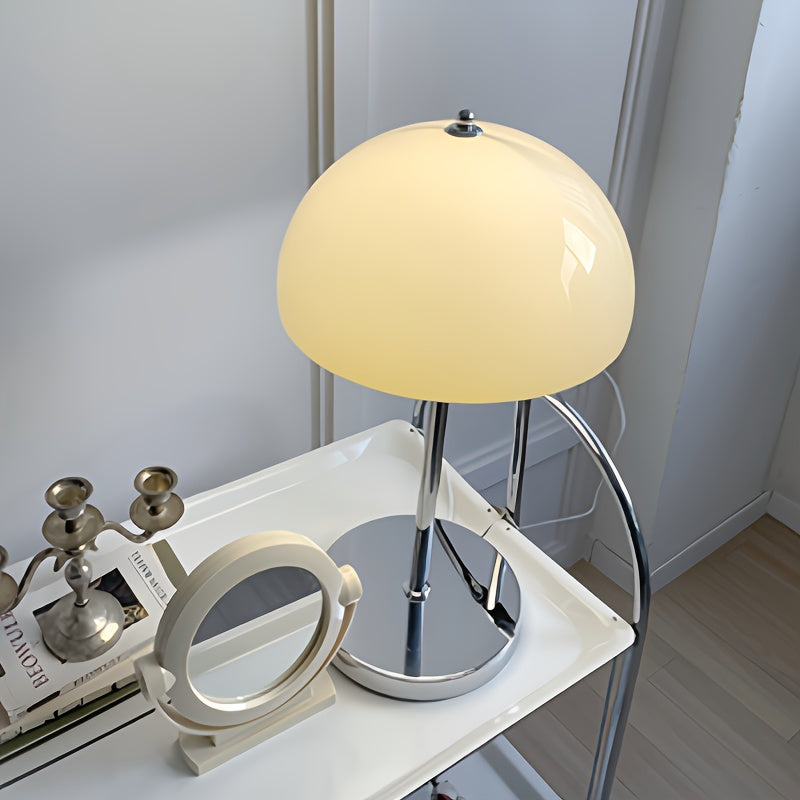 Lampe champignon à grand dôme crème et pied chromé, 51 cm