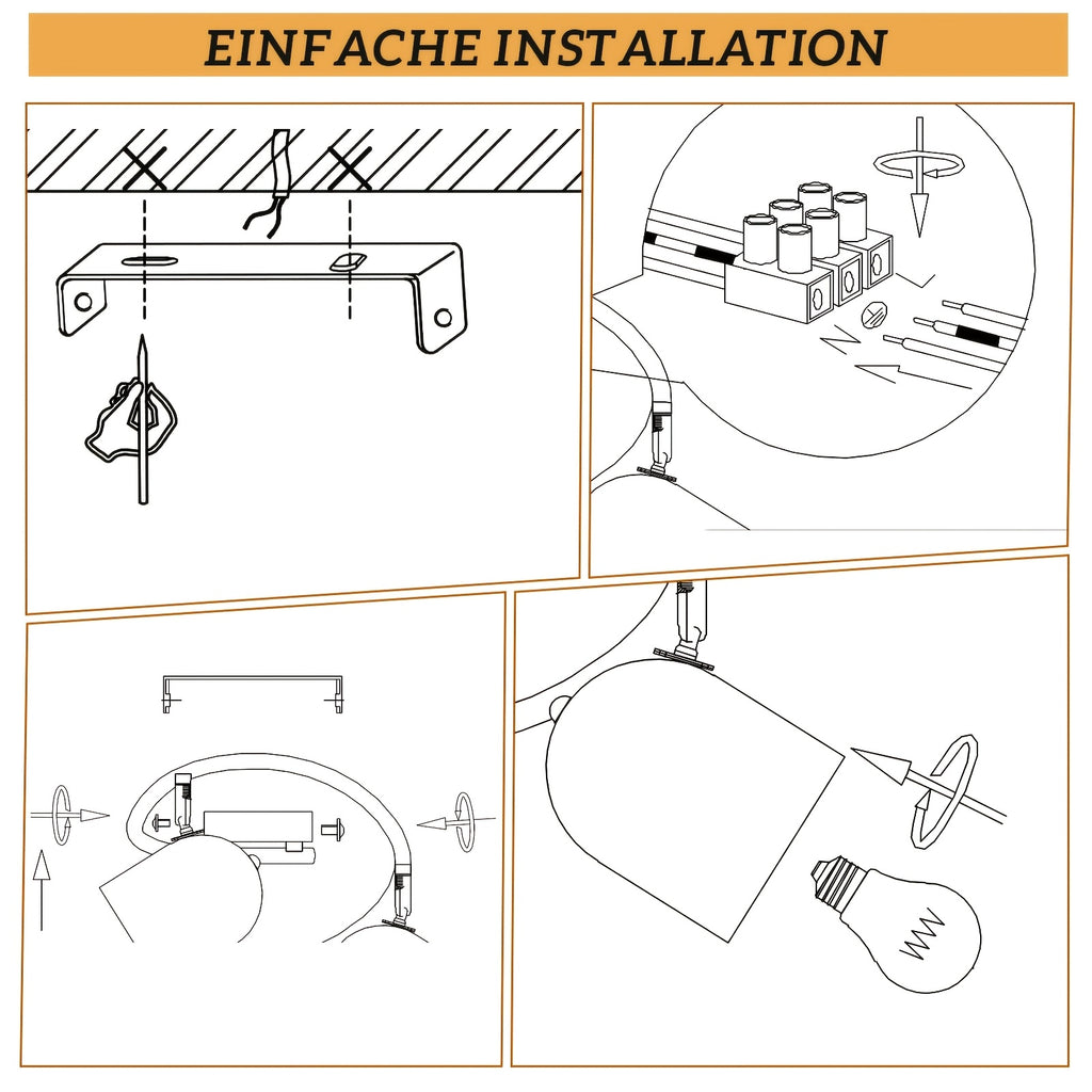Plafonnier 3 spots noirs à intérieur doré, E14 orientables, 25 cm