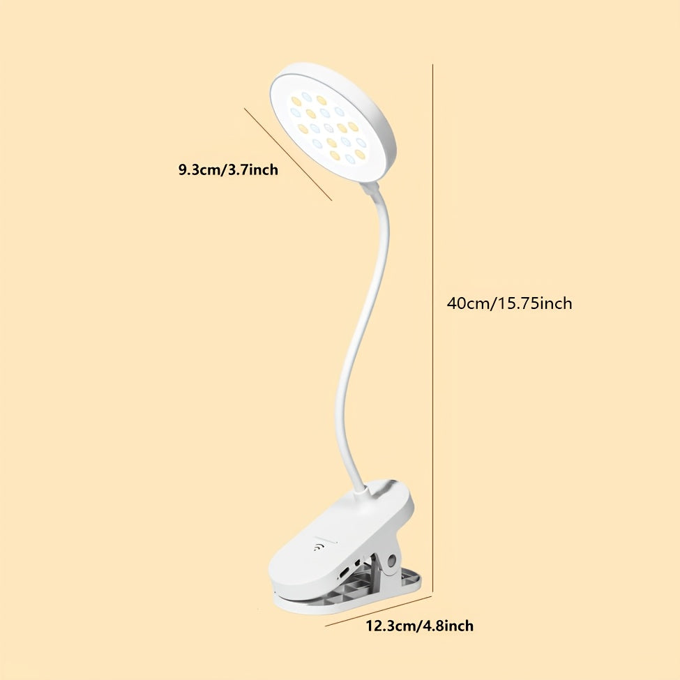 Lampe de chevet à pince rechargeable USB-C, tête ronde de 9,3 cm