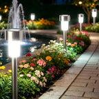 Lot de 12 lampes solaires de jardin à piquet finition inox, 33 cm