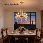 Lustre doré à 6 bougies et guirlandes de cristal, douilles E14