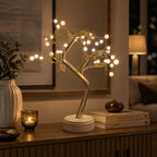 Lampe arbre lumineux à poser, branches dorées et perles LED, 50 cm