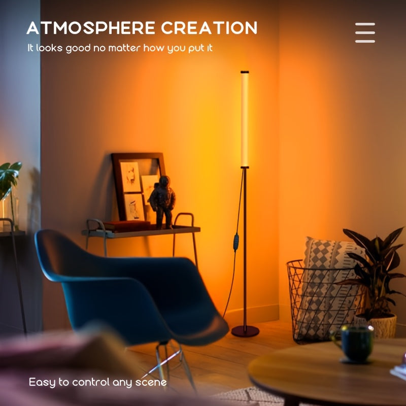 Lampadaire tube LED RVB modulable sur tige noire, jusqu'à 121 cm