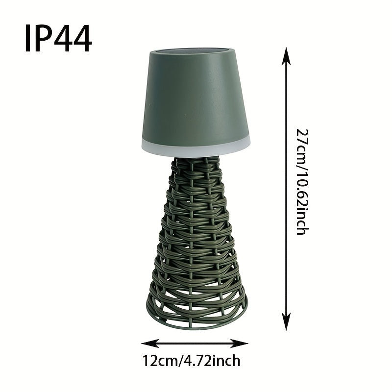 Lampe de table solaire à pied tressé vert, IP44, 27 cm de haut