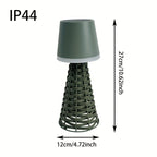 Lampe de table solaire à pied tressé vert, IP44, 27 cm de haut