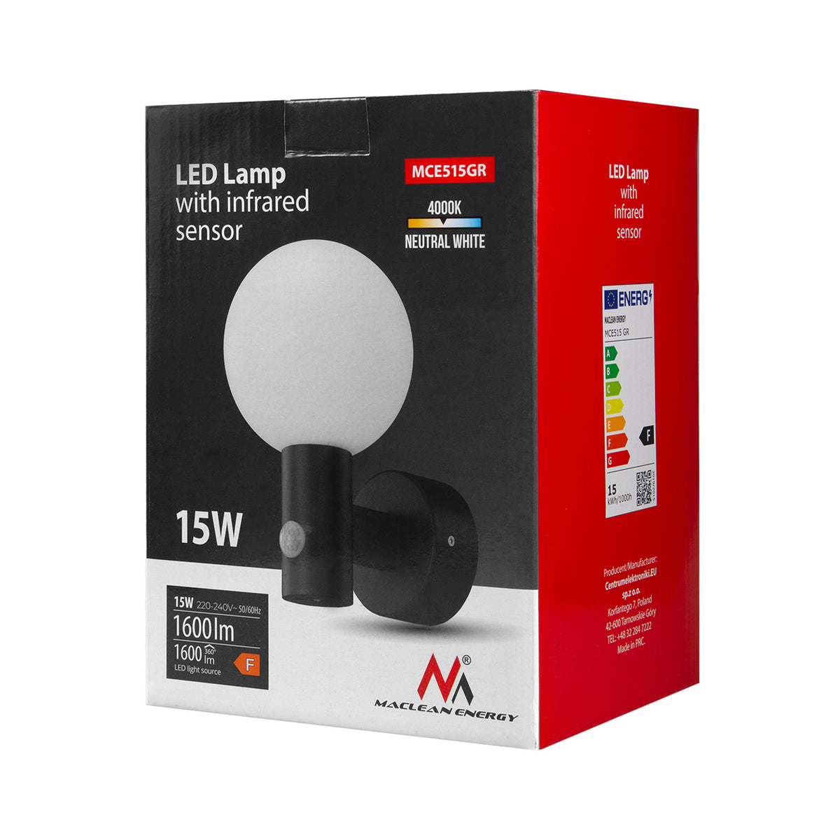 Applique murale boule opaline à détecteur, LED 15 W 4000 K