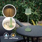 Lampe de table solaire vert sauge à deux hauteurs, IP44, 41 cm
