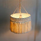 Abat-jour suspendu en macramé à franges, bohème, Ø 30 x H 20 cm