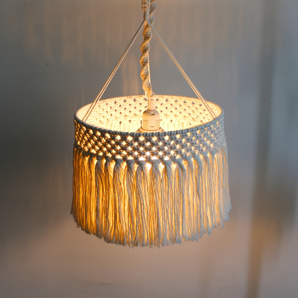 Abat-jour suspendu en macramé à franges, bohème, Ø 30 x H 20 cm