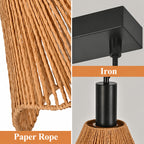 Suspension 3 abat-jour ondulés en corde de papier, barre de 56 cm