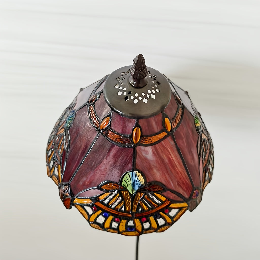 Lampe de table Tiffany en vitrail à éventails, pied ajouré, 42 cm