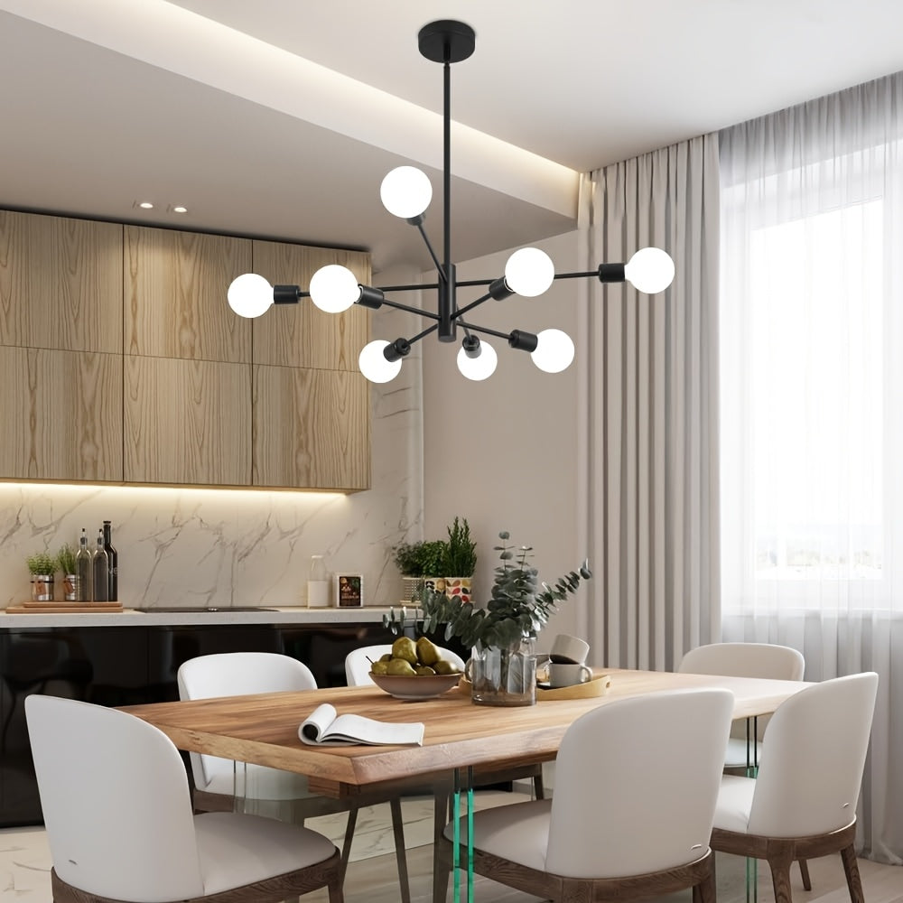 Lustre spoutnik 8 bras en métal noir, Ø 75 cm, douilles E27