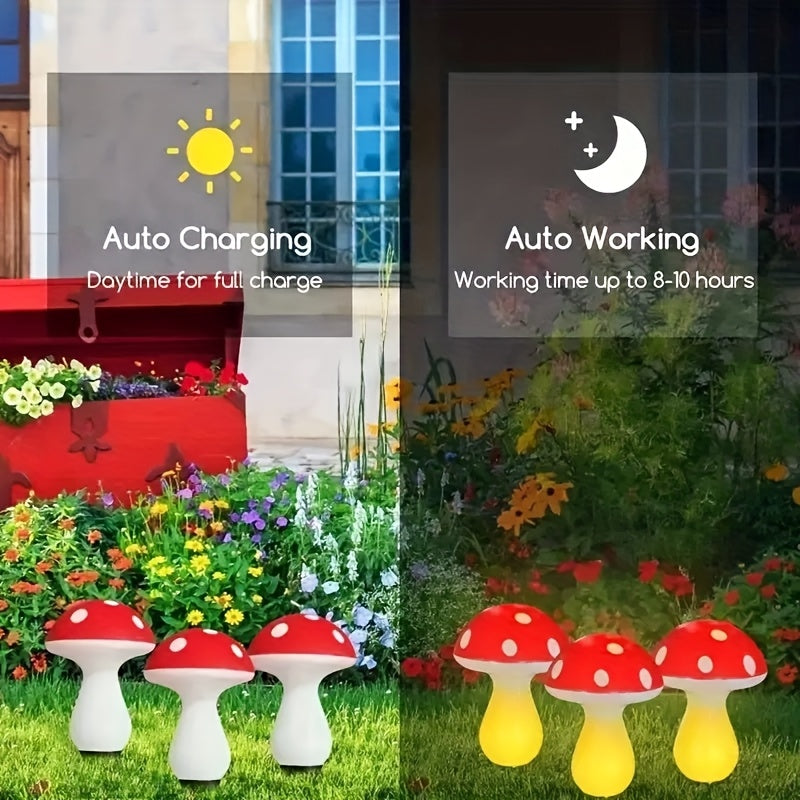 Lot de 8 balises solaires champignon rouges à pois, IP44