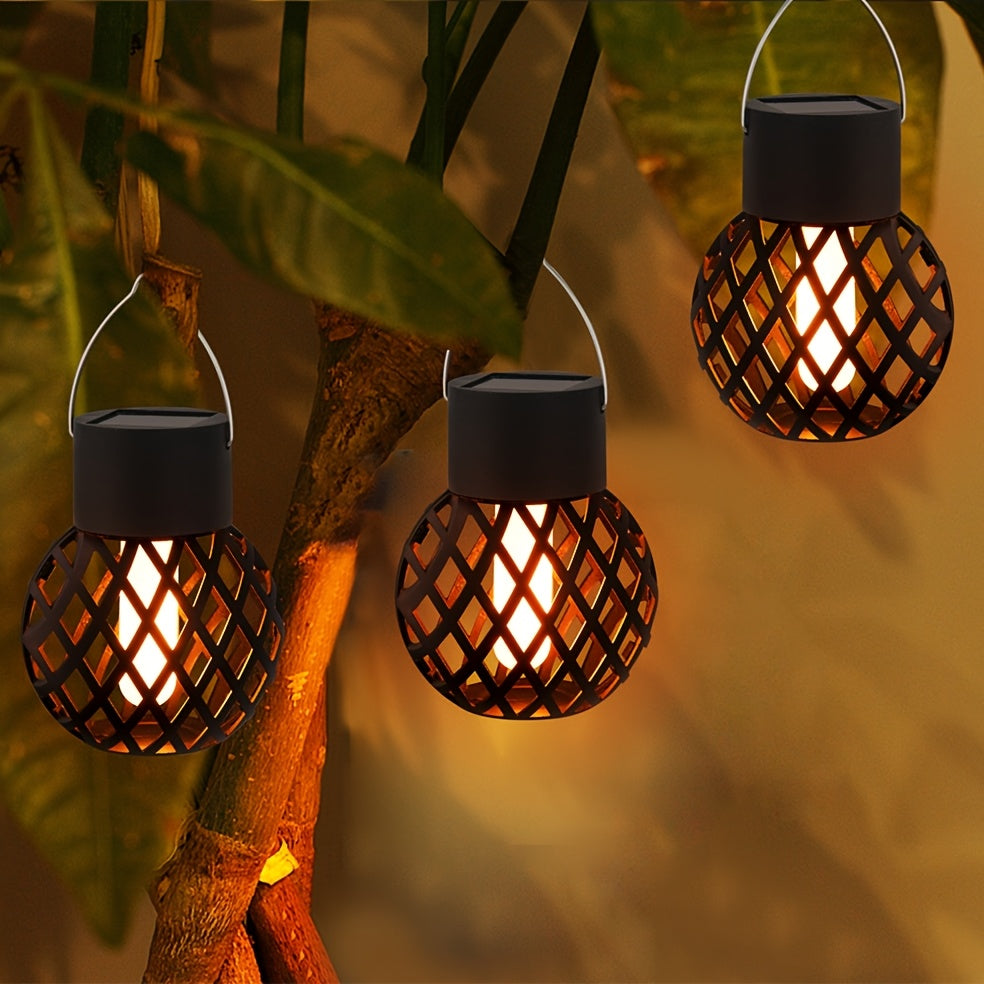 Lanterne solaire boule à effet flamme 12 LED, IP44, lot de 4